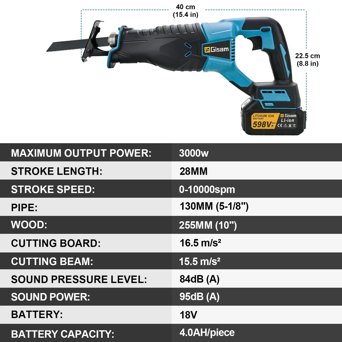 Makita Compatible 18V Gisam 3000W 10000SPM Electric Reciprocating Saw Electric Chainsaw Saber Saw Portable Cordless Tool For makita 18v battery pin