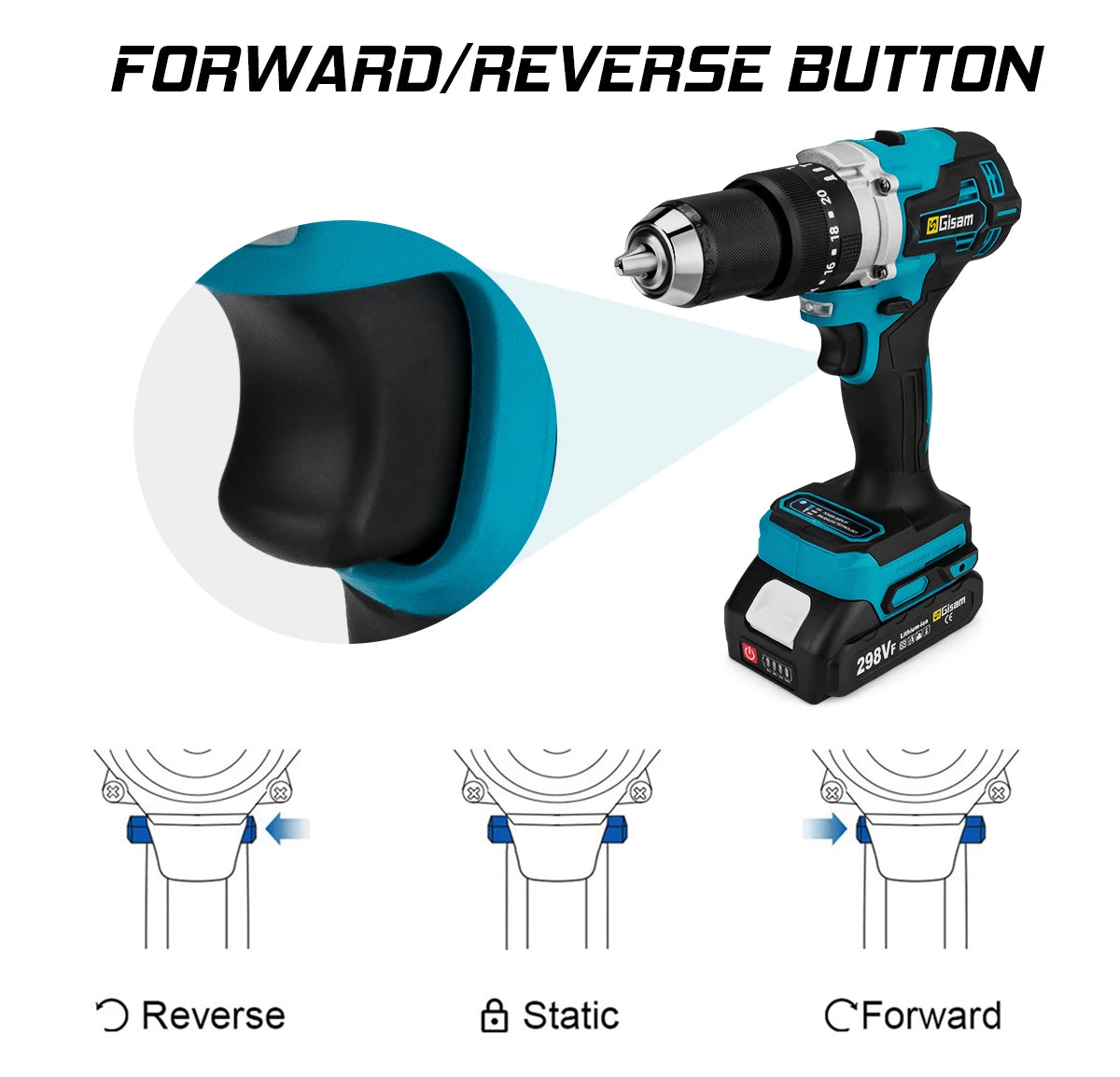 Makita Compatible 18V Gisam 650NM Brushless Electric Impact Drill 13MM Chuck Driver Cordless Electric Screwdriver Tool for Makita 18V Battery Pins
