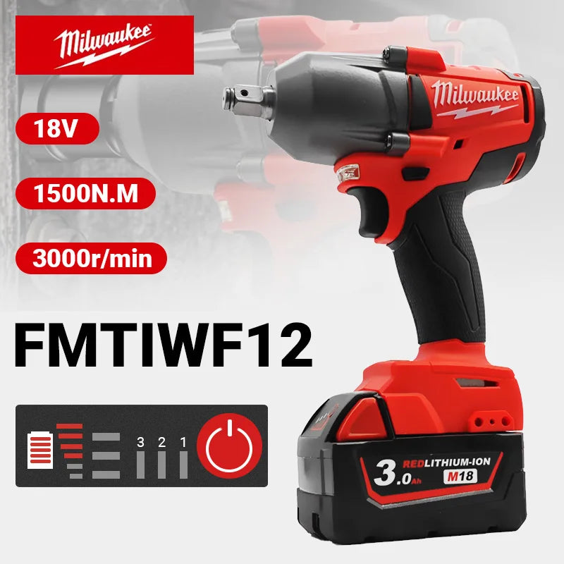 Milwaukee 18V 1300Nm 1/2inch impact Wrench High Torque High Quality Modern Tools Renovations & Repairs Portable 1/2inch Power Wrench High-Intensity Impact