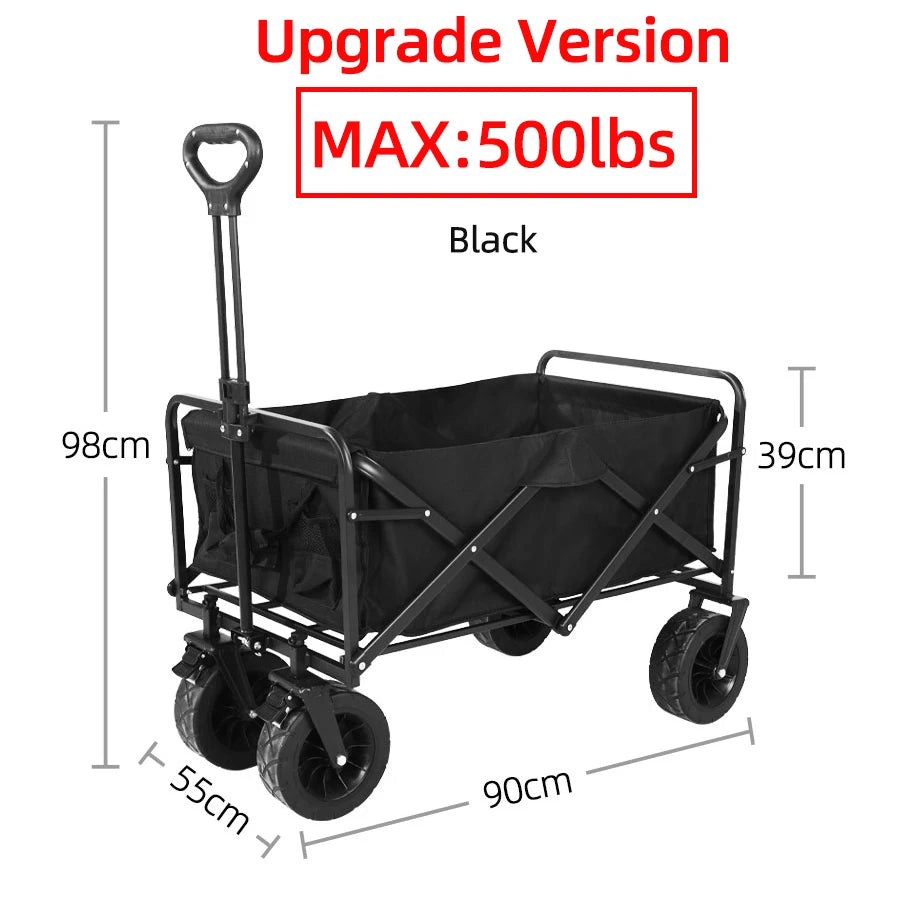 Trolley wagon JV Large Weight Capacity Heavy Duty Cart Collapsible Folding Beach Wagon with Big All-Terrain Wheels Outdoor Camping Equipment