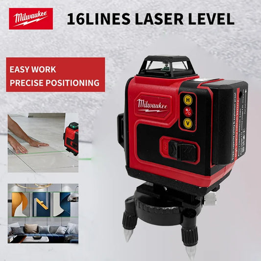 Milwaukee 18V Laser Level Green 16 Lines 4D Self Leveling 360 Horizontal And Vertical Super Powerful Laser level Beam
