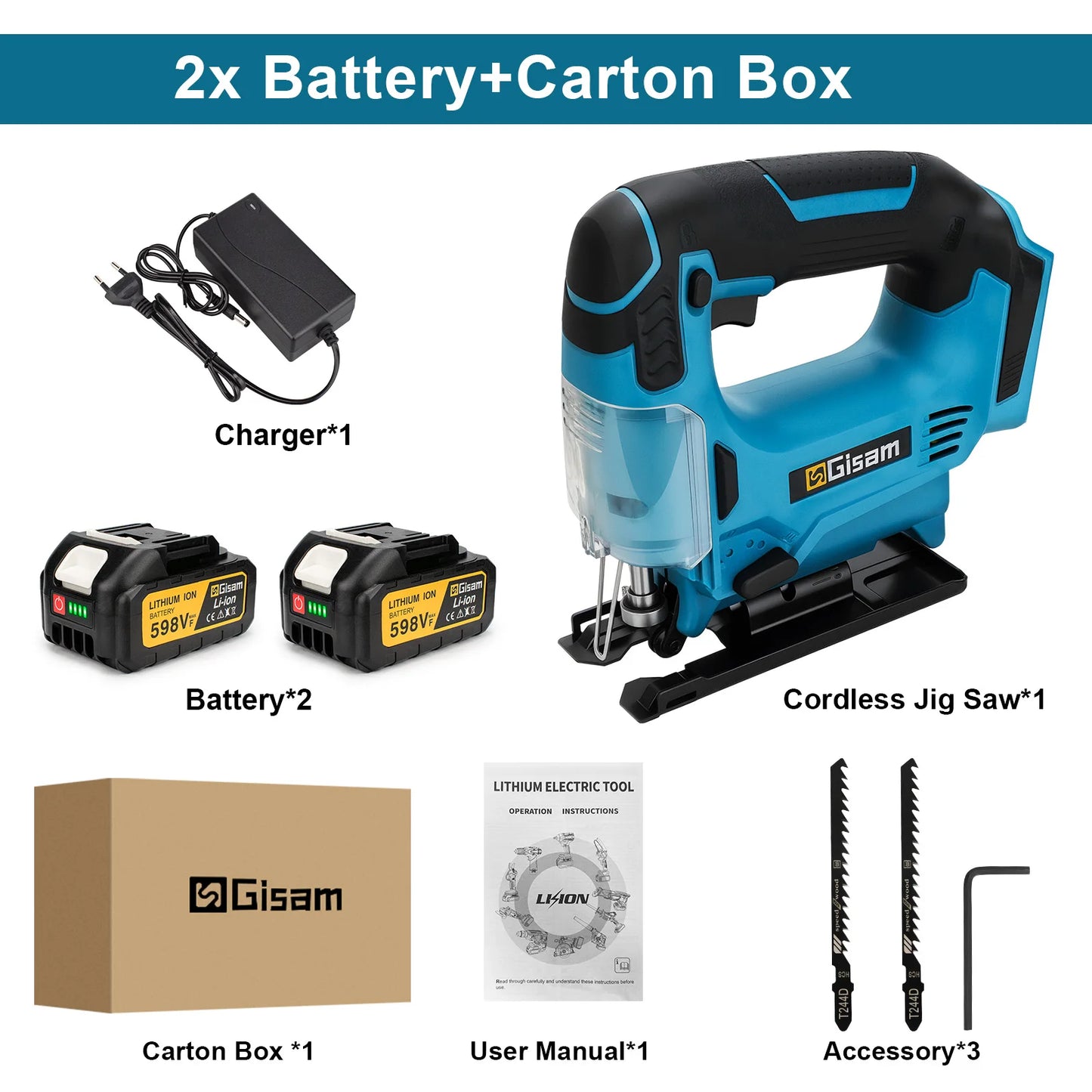 Makita Compatible 18V Gisam 26mm Electric Jigsaw Portable Cordless Saw Multi-Function Wood Cutting Woodworking Machines For Makita 18V Battery pin