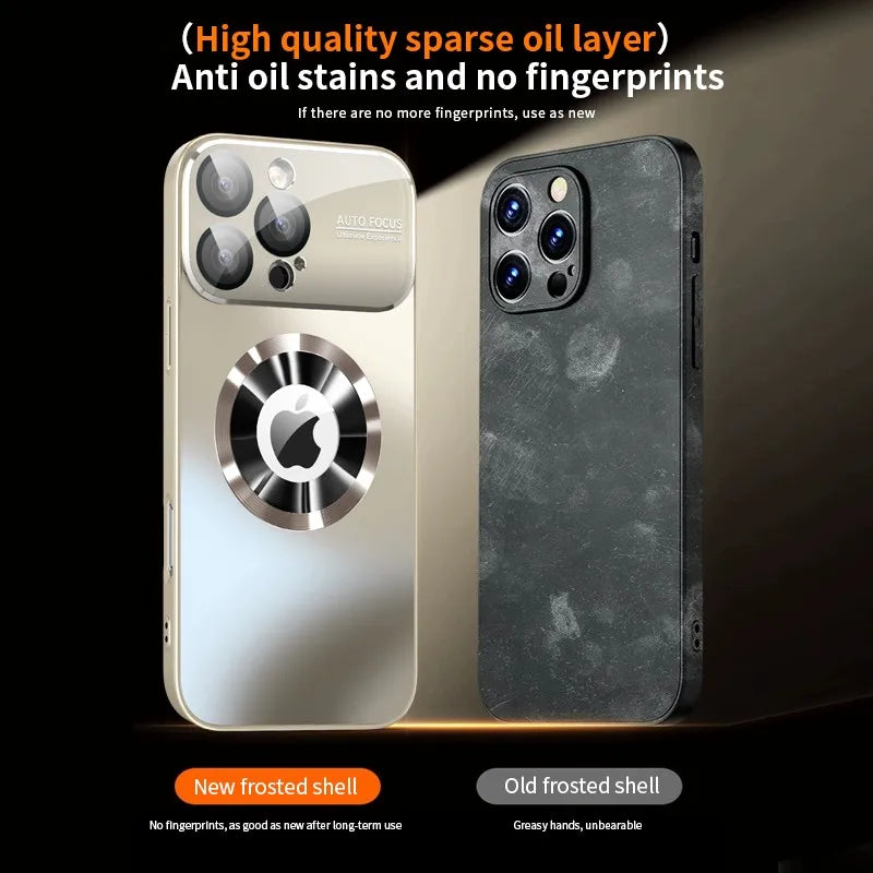 iPhone Titanium Metallic Luxury Matte Case For iPhone 16 15 14 13 12 11 Pro Max Plus For Magsafe Glass Lens Camera Protection Cover