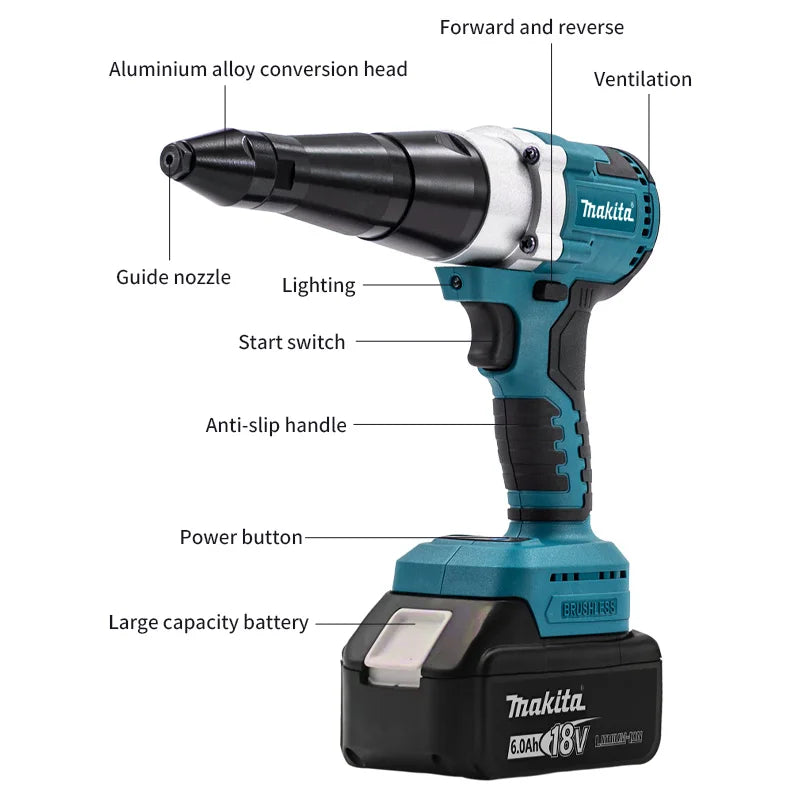 Makita 18V 2.4mm-5mm Brushless Rivet Gun