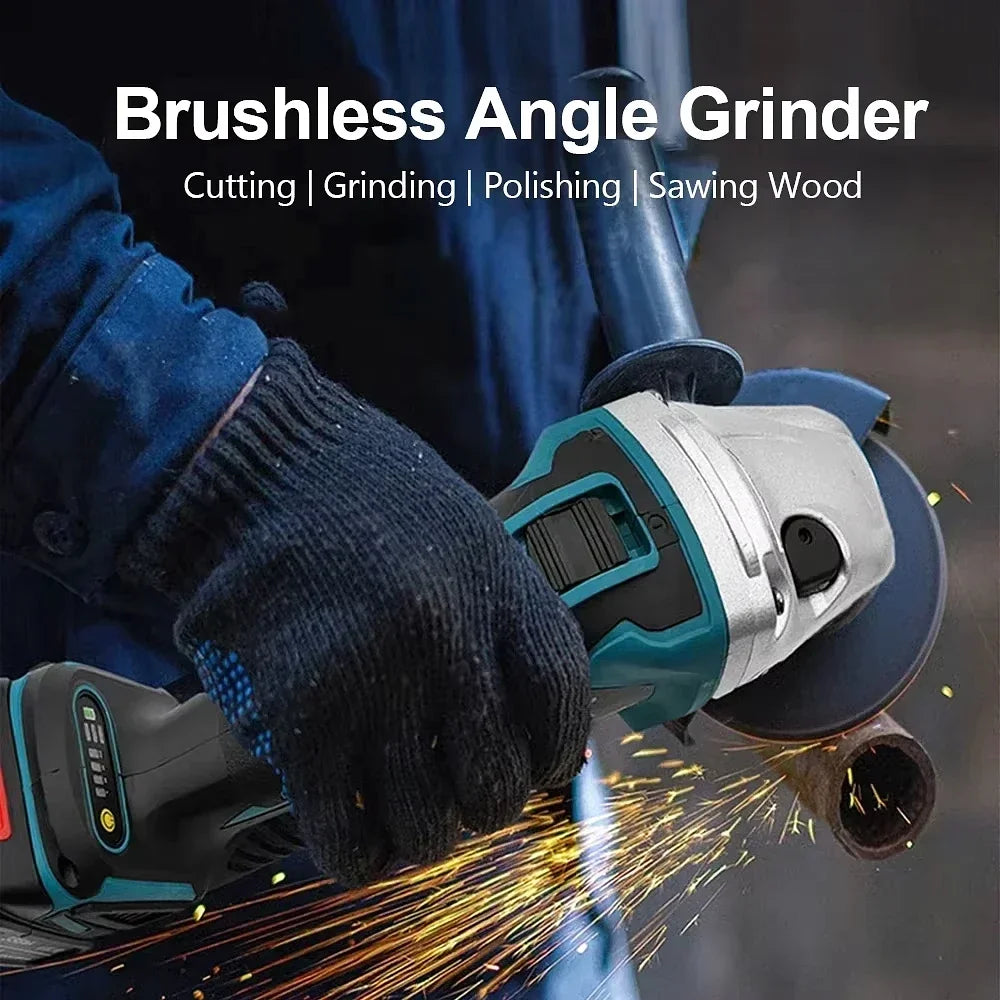 Makita Compatible JV 18V RDDSPON Brushless Angle Grinder Variable Speed Rechargeable Cordless Electric Grinding Polishing Machine 100mm 125mm Power Tools