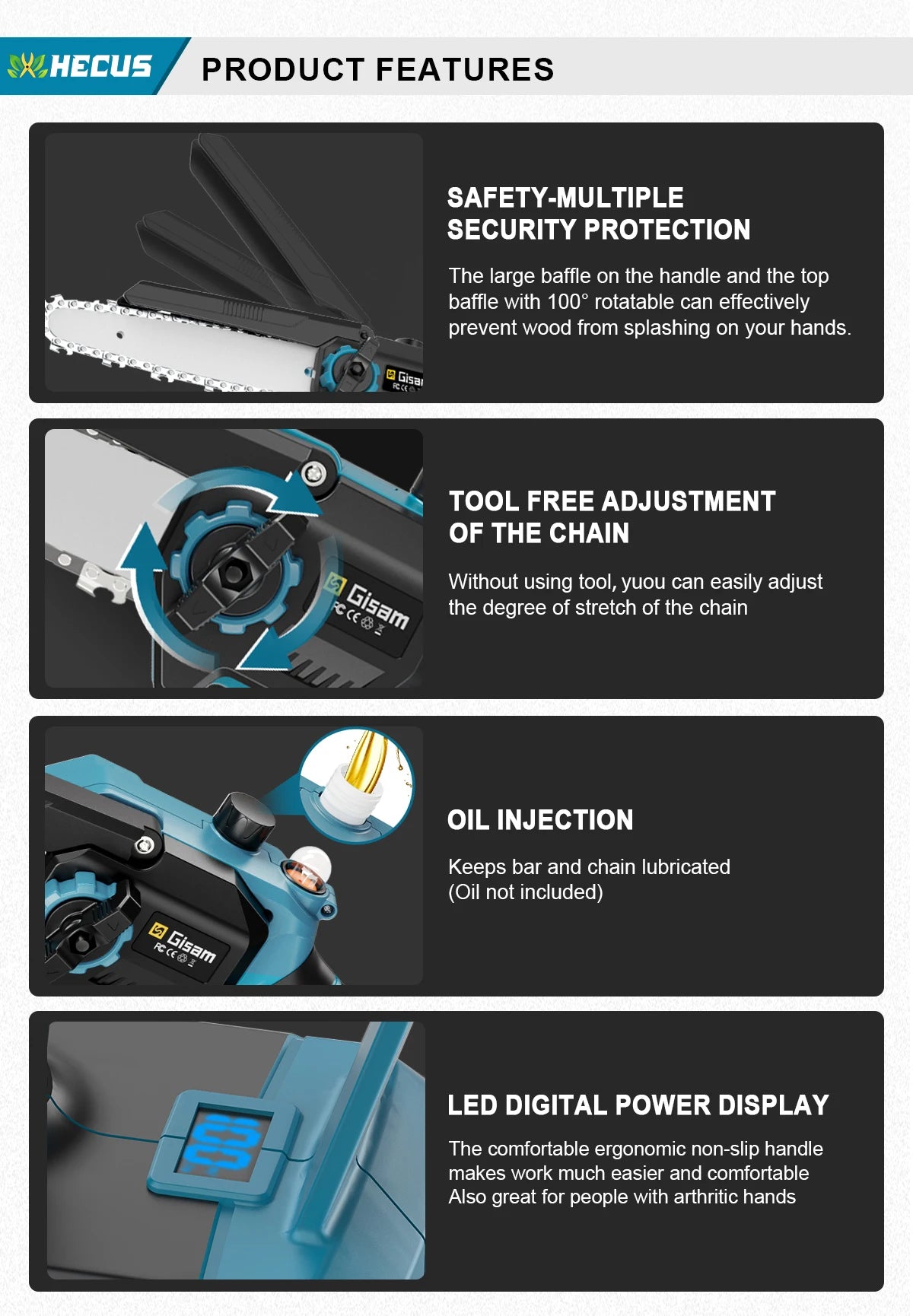 Makita 18V compatible Gisam 8Inch Brushless Telescoping Pole Electric Chainsaw High Branch Saw Garden Pruning Power Tool For Makita 18V Battery Pin