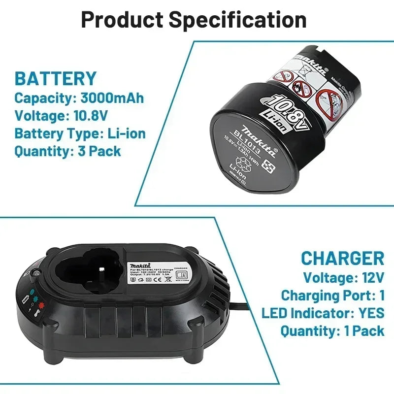 Makita original 10.8V BL1013 BL1020 BL1030 Makita battery ，3.0Ah makita rechargeable replacement battery，TD090D LCT203W Power battery