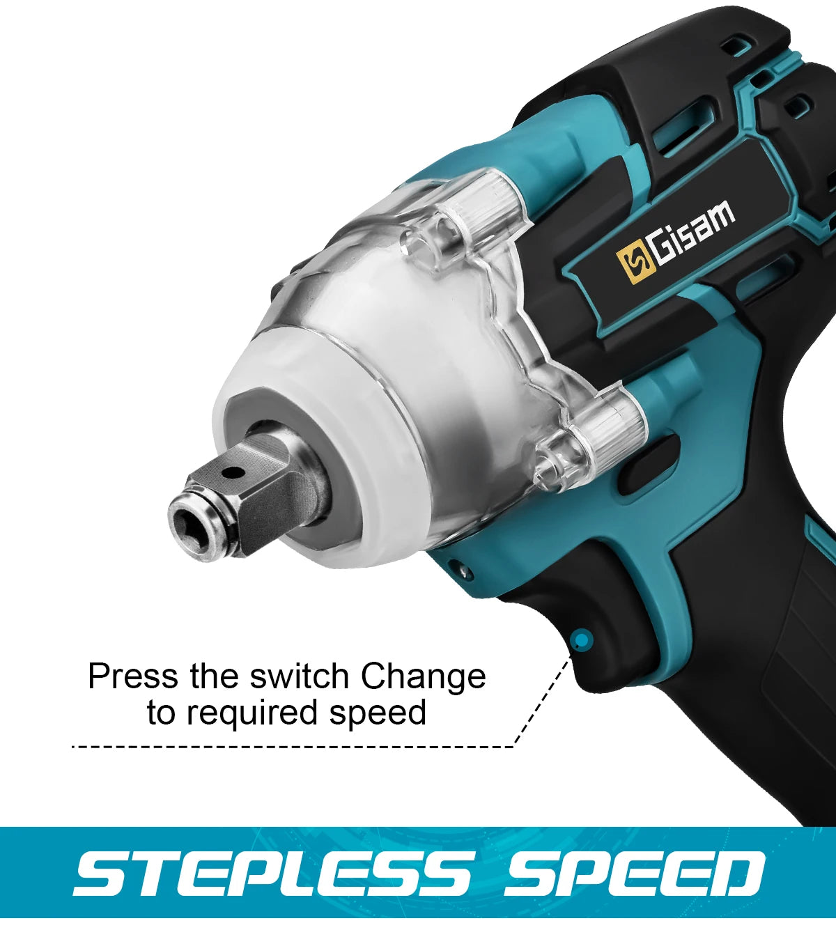 Makita 18V compatible Gisam 520N.M Brushless Electric Impact Wrench Cordless Electric Wrench 1/2inch for Makita 18V Battery Pin Screwdriver Power Tool
