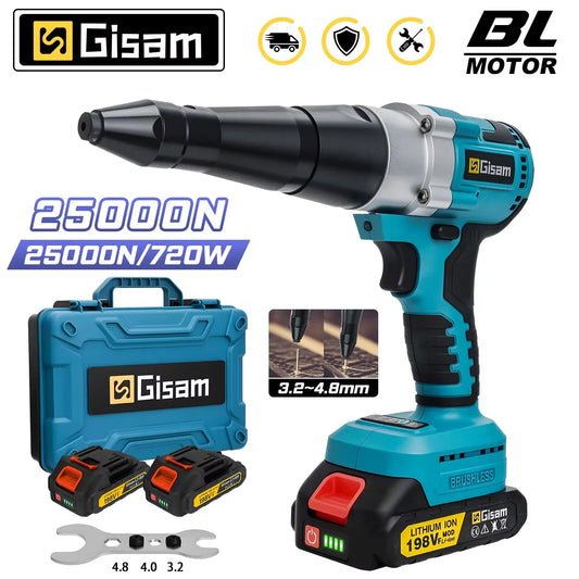 Makita compatible 18V Gisam 25000N Brushless 18V Electric Rivet Gun Cordless Rivet Nut Gun Drill Insert Automatic Riveting Tool For Makita 18V Battery Pin
