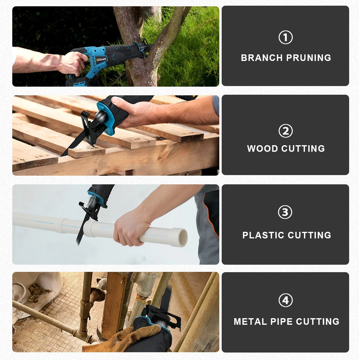 Makita Compatible 18V Gisam 3000W 10000SPM Electric Reciprocating Saw Electric Chainsaw Saber Saw Portable Cordless Tool For makita 18v battery pin