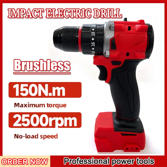 Milwaukee Compatible Small Electric Drill 150N.m Brushless Cordless Impact Drill of Decoration Team Uses for 18V Battery Power Tool