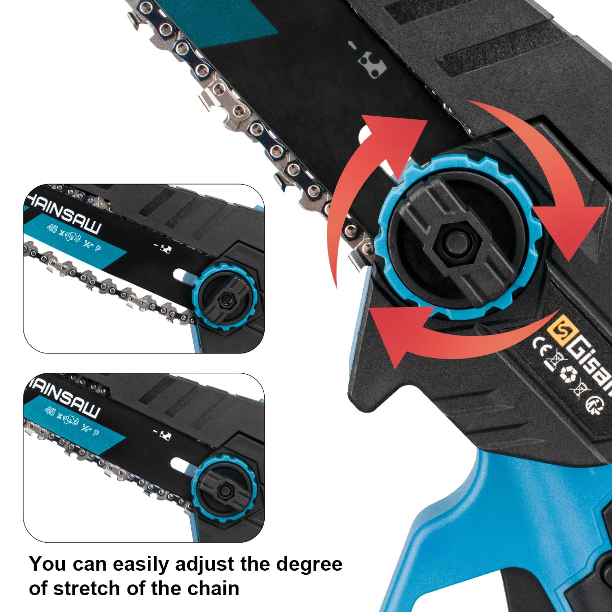 Makita Compatible 18V Gisam 8 Inch Brushless Electric Chainsaw Cordless Electric Saw Woodworking Garden Pruning Saw Tool For Makita 18V Battery Pins