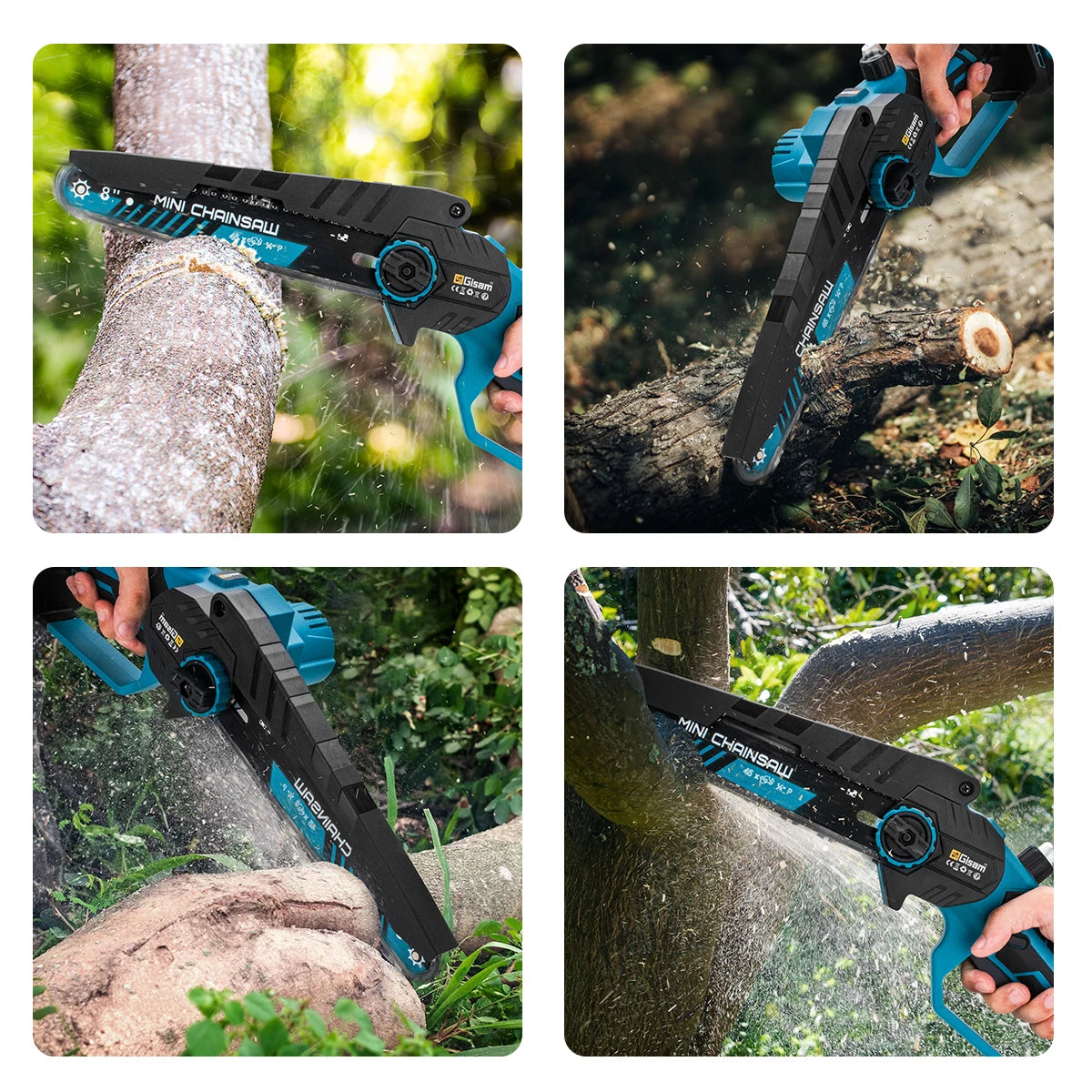 Makita Compatible 18V Gisam 8 Inch Brushless Electric Chainsaw Cordless Electric Saw Woodworking Garden Pruning Saw Tool For Makita 18V Battery Pins