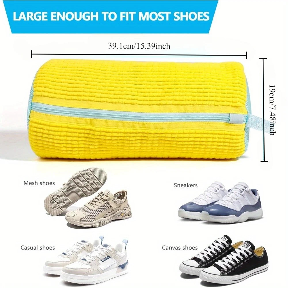 Washing Machine Bag for All Shoe Types-Yellow with Blue Zipper, Ideal for Sneakers and Casual Shoes,Laundry Wash Bag