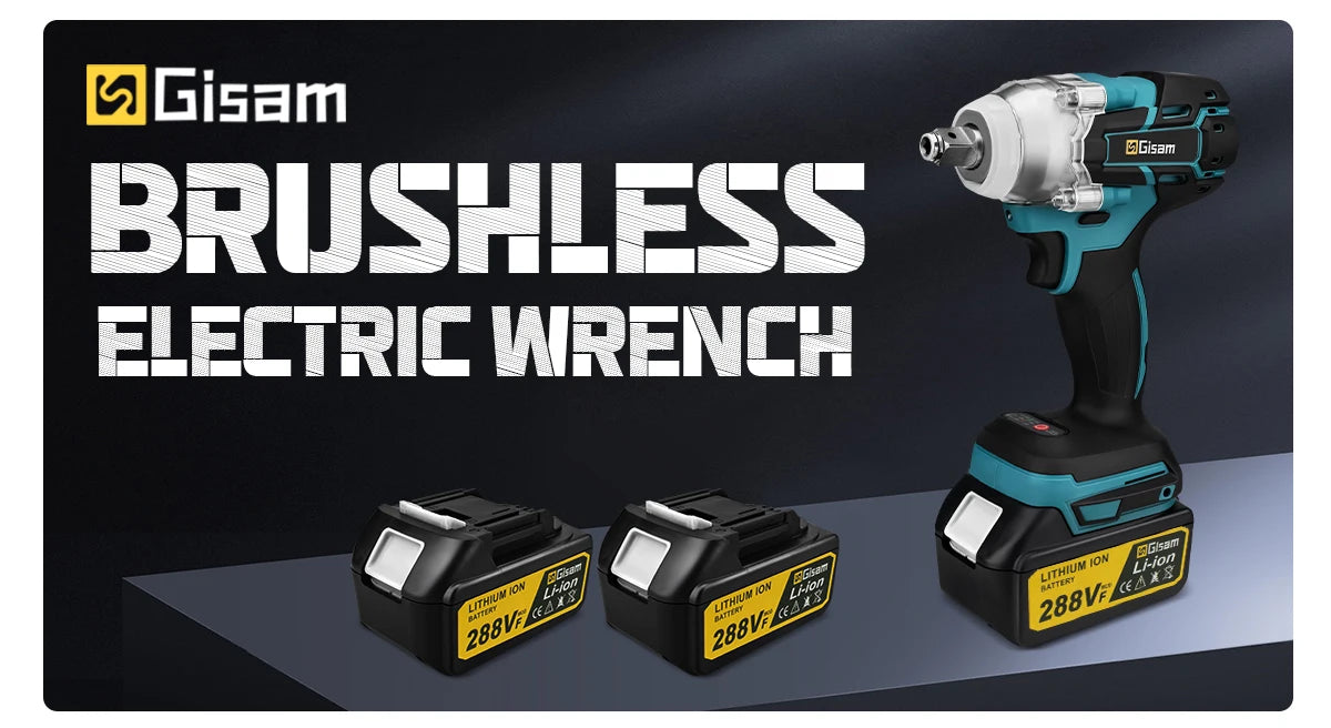 Makita 18V compatible Gisam 520N.M Brushless Electric Impact Wrench Cordless Electric Wrench 1/2inch for Makita 18V Battery Pin Screwdriver Power Tool