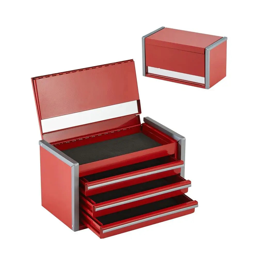 Toolbox Red Portable Metal Tool Box with 3 Drawers Tool Organizer for Home Garage and Workshop Storage