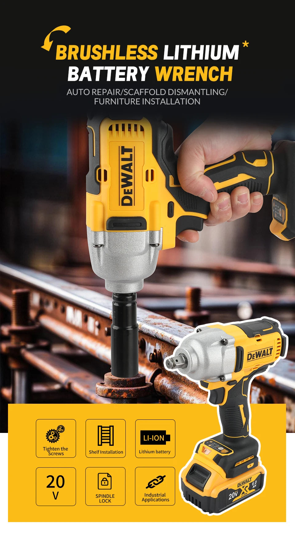 DeWalt DCF900 20V 1/2-Inch High Torque Brushless Impact Wrench with Battery and Charger