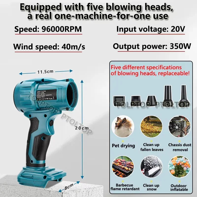 DeWalt Makita Milwaukee Ryobi Bosch Compatible 18V 20V Max JV 350W Jet Blower Portable Violent Turbo Fan For Makita/Dewalt/Milwaukee/Bosch/Ryobi 18V Li-ion Battery Cordless Handheld Fan