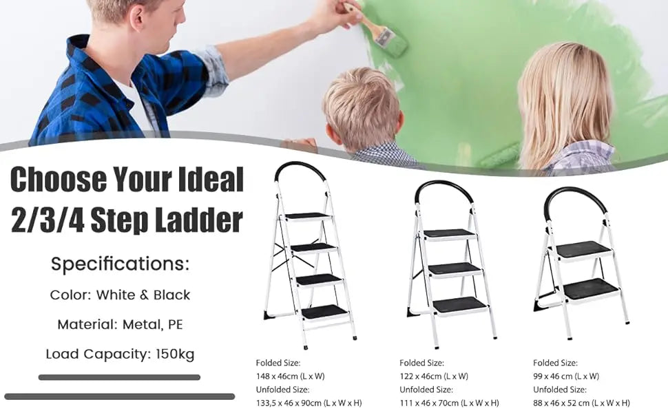 Step ladder 4 Step, Folding Step Stool Stepladders W/Widen Pedal, Portable Step Ladder for Home and Kitchen Use, 150KG Weight Capaci