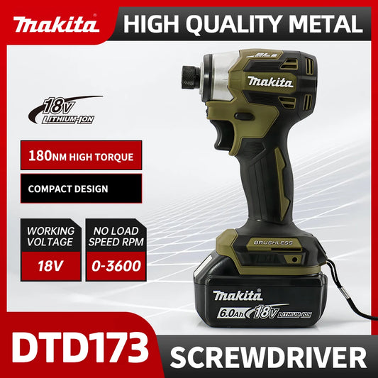 Makita 18V DTD173 Brushless Drill Green Electric Power Tool for Home Improvement DIY 180Nm Torque for Wood Bolts T-Mode