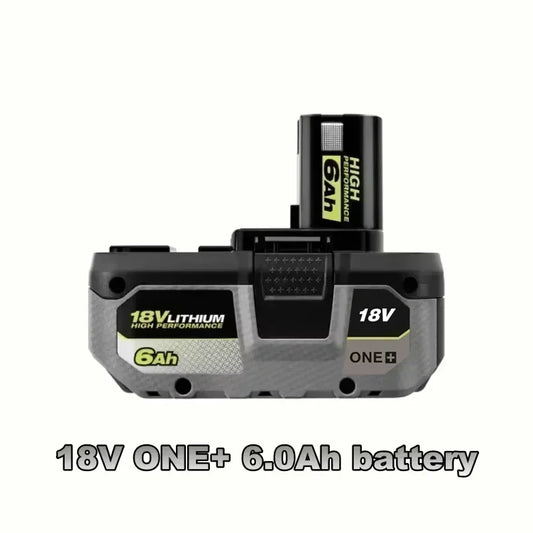 RYOBI ONE+ 6.0Ah high-performance lithium battery.