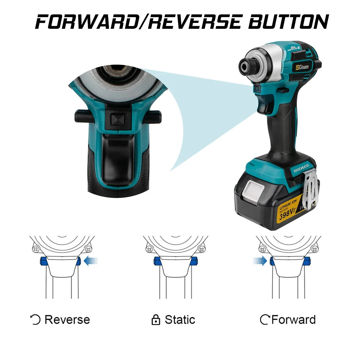 Makita 18V compatible Gisam 688N.m 1/4'' Brushless Electric Screwdriver Cordless Screwdriver Electric Drill Impact Driver Kit for Makita 18V Battery Pin