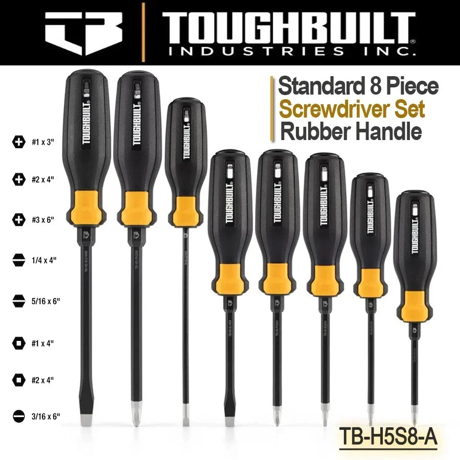 ToughBuilt 8pc Screwdriver Set – Grip, Torque, and Precision in Every Turn