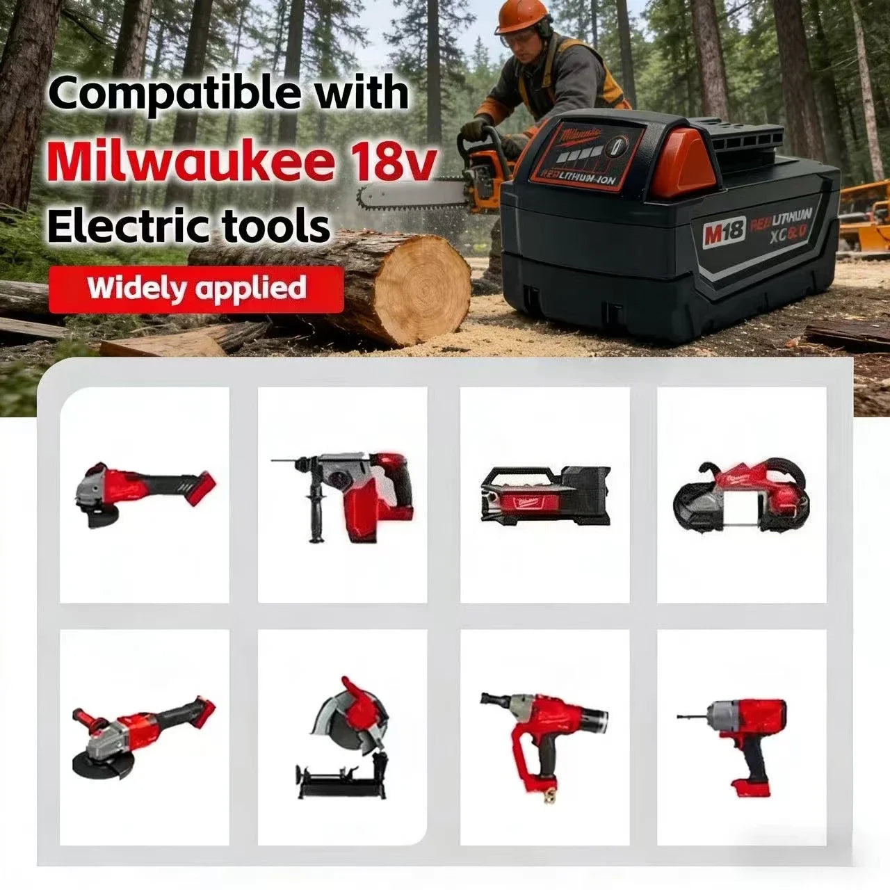 Milwaukee M18 6.0Ah Original 18V Rechargeable Li-ion Battery 18V 6.0Ah Long Cycle Life Replacement for M18B5 M18B6 Power Tools