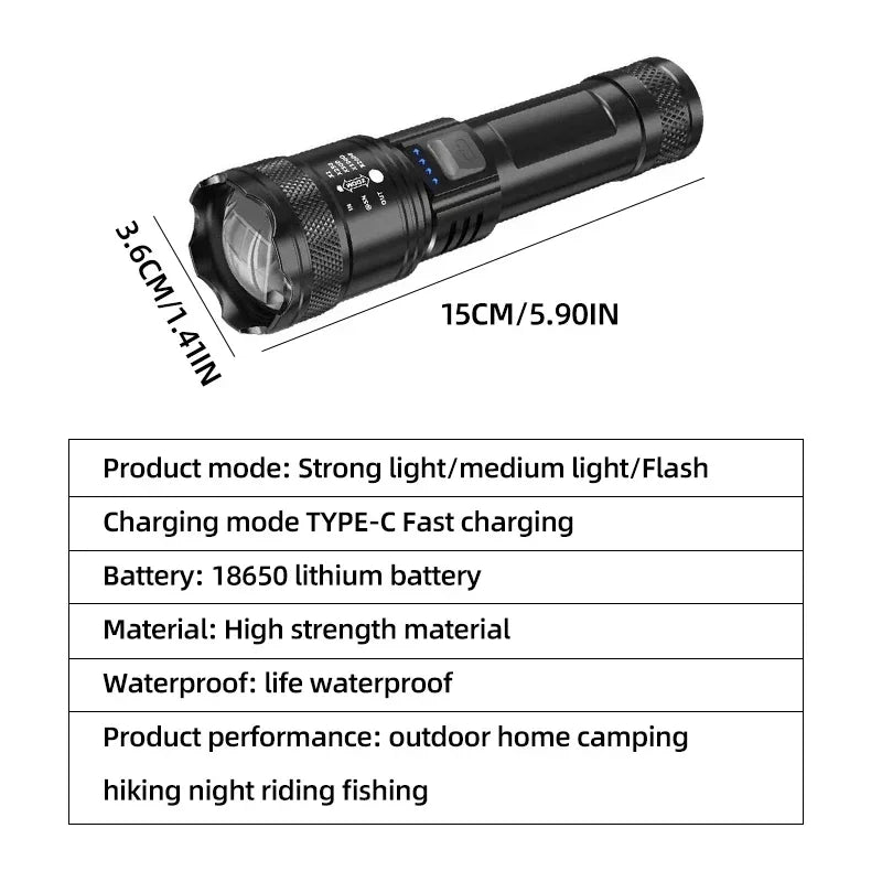 Torch Super Bright P50 JV Flashlight USB Rechargeable LED Long Range Tactical Torch Outdoor Waterproof Emergency Camping Fishing Lantern