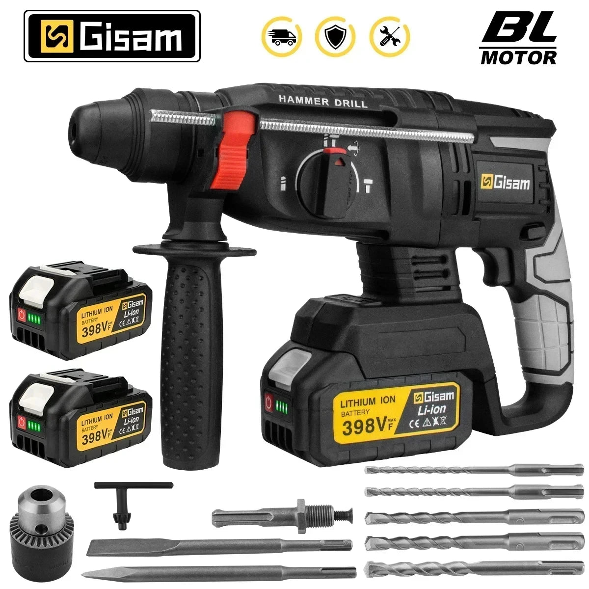 Gisam JV Brushless Electric Hammer Drill 26MM Multifunctional Cordless Rechargeable Screwdriver Tool For Makita 18V Battery Pins