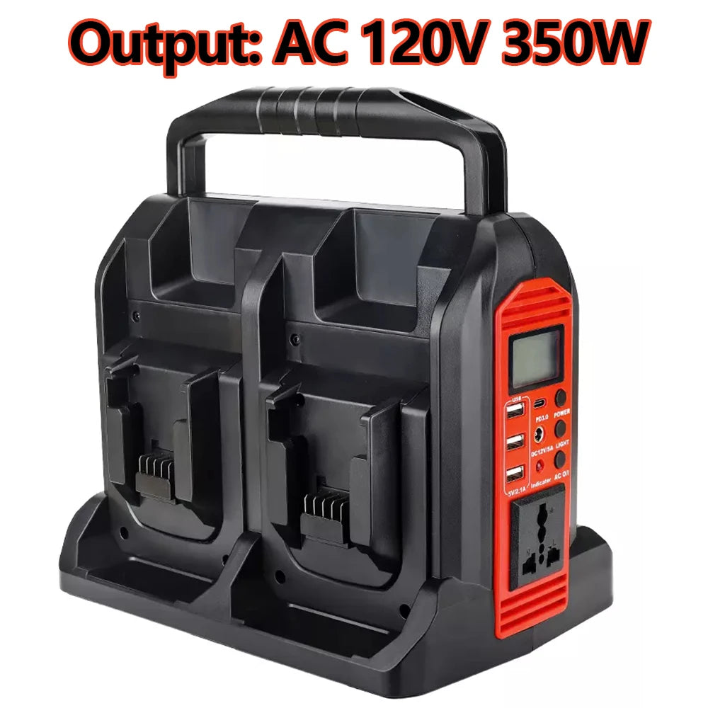 Milwaukee Compatible 18V JV 350W Power Supply Inverter For Milwaukee M18 18V Battery 4-Port to AC 110-120V/220-230V 300LM LED Light 4 USB Output for Outdoor