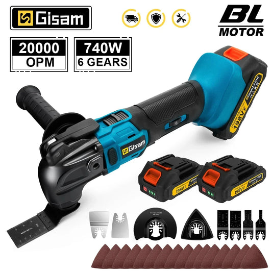 Makita Compatible 18V Gisam 20000OPM Brushless Oscillating Multi Tools Function Tool 6Gears Electric Saw Trimmer Shovel for Makita 18V Battery Pin