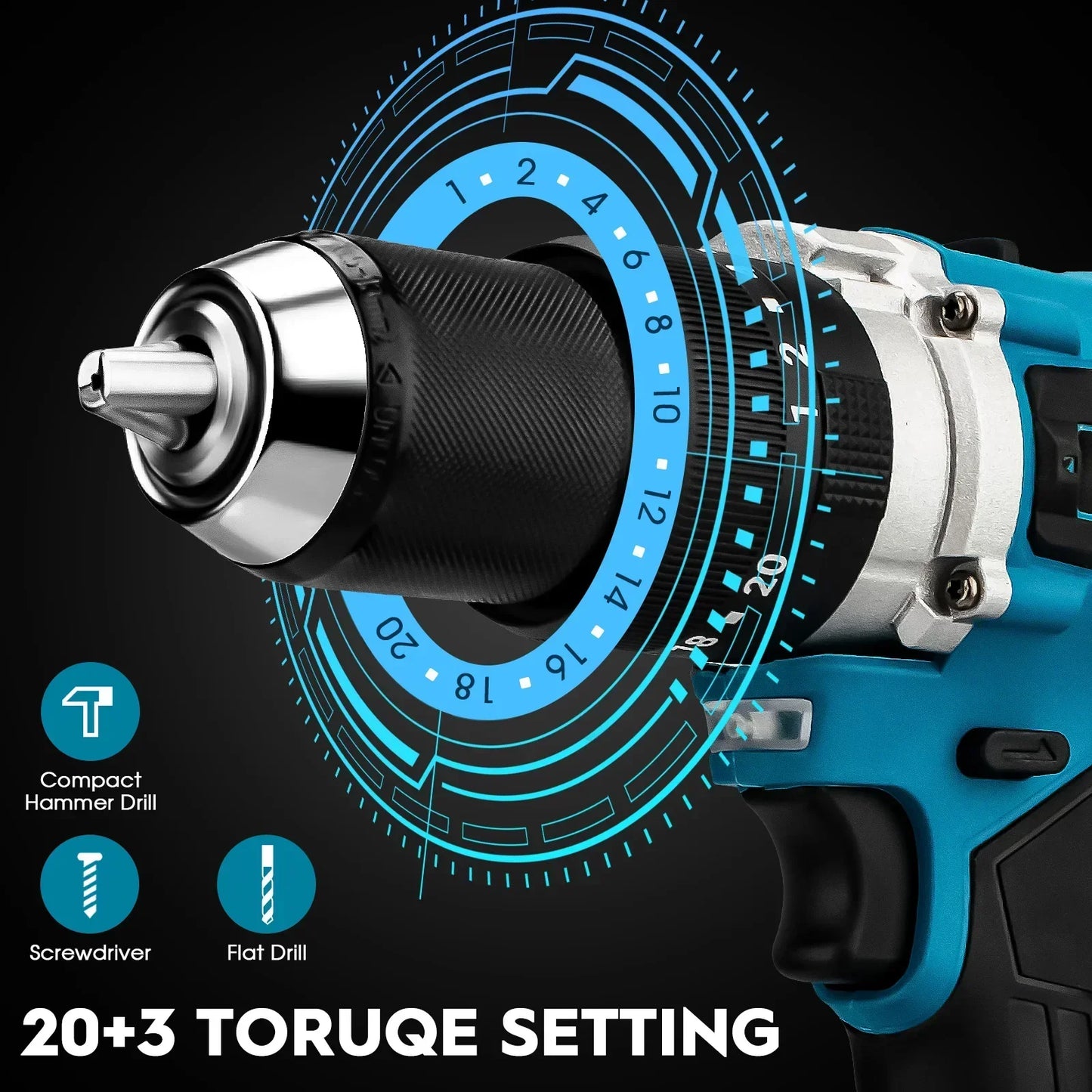 Makita Compatible 18V Gisam 650NM Brushless Electric Impact Drill 13MM Chuck Driver Cordless Electric Screwdriver Tool for Makita 18V Battery Pins
