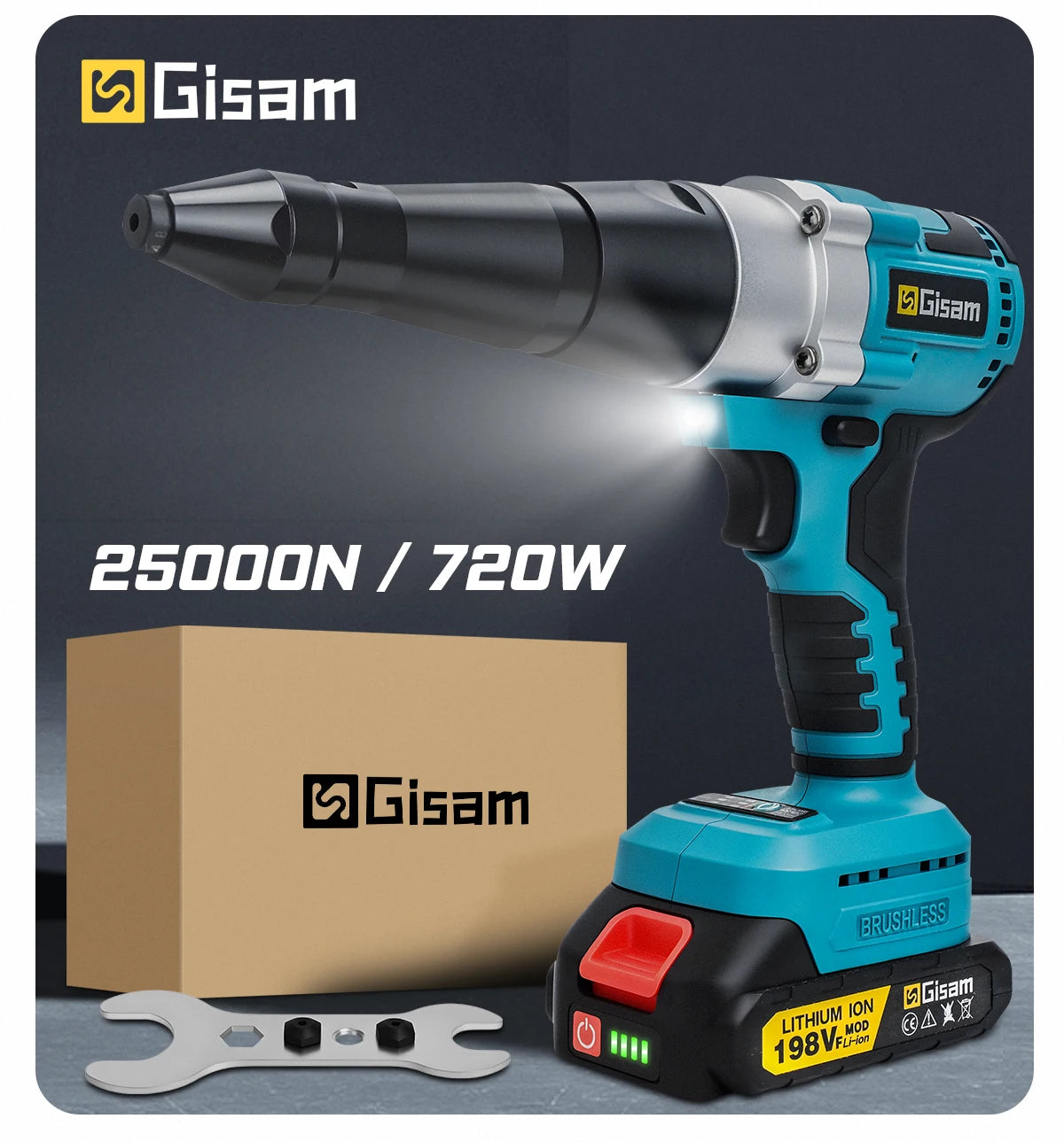 Makita compatible 18V Gisam 25000N Brushless 18V Electric Rivet Gun Cordless Rivet Nut Gun Drill Insert Automatic Riveting Tool For Makita 18V Battery Pin