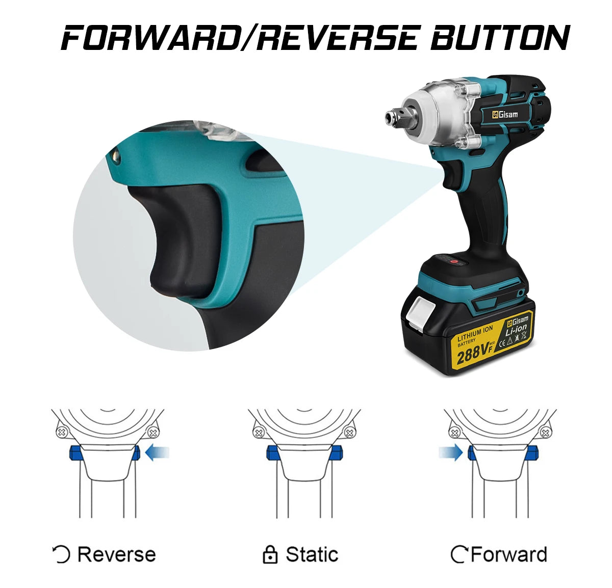 Makita 18V compatible Gisam 520N.M Brushless Electric Impact Wrench Cordless Electric Wrench 1/2inch for Makita 18V Battery Pin Screwdriver Power Tool