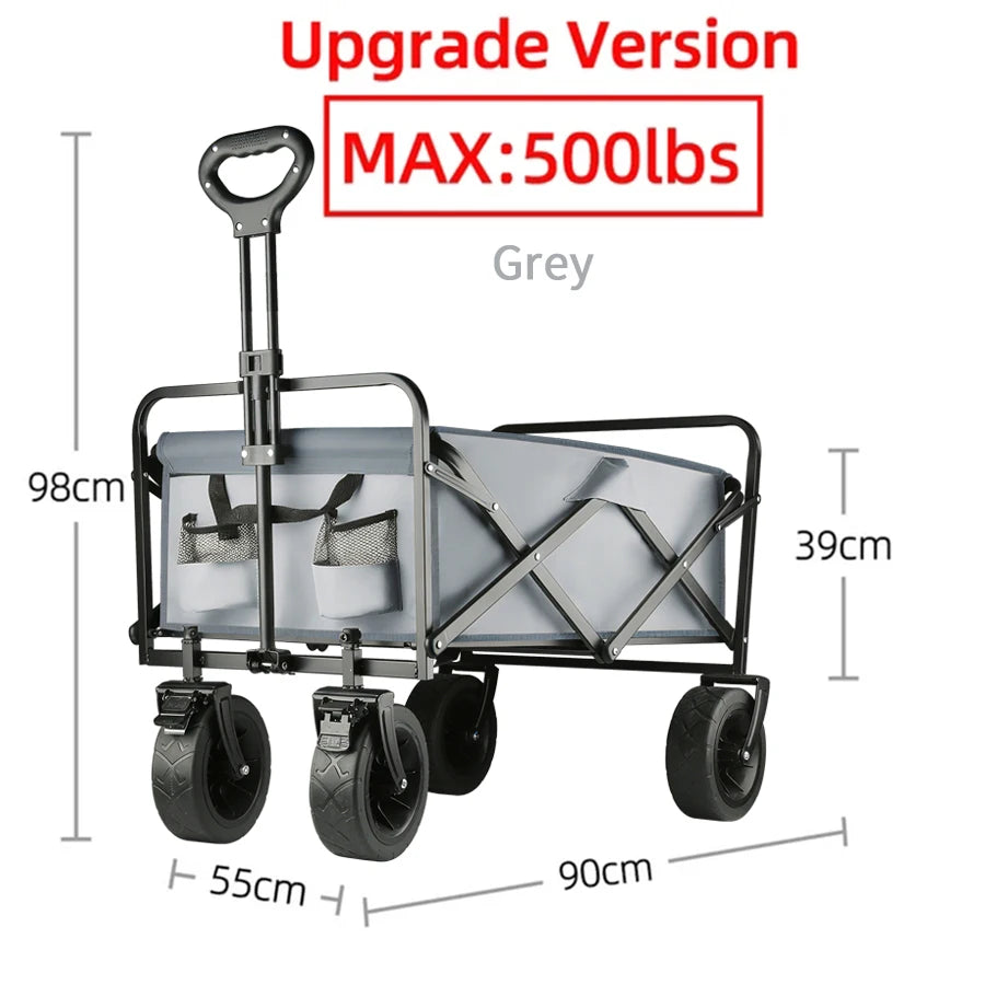 Trolley wagon JV Large Weight Capacity Heavy Duty Cart Collapsible Folding Beach Wagon with Big All-Terrain Wheels Outdoor Camping Equipment