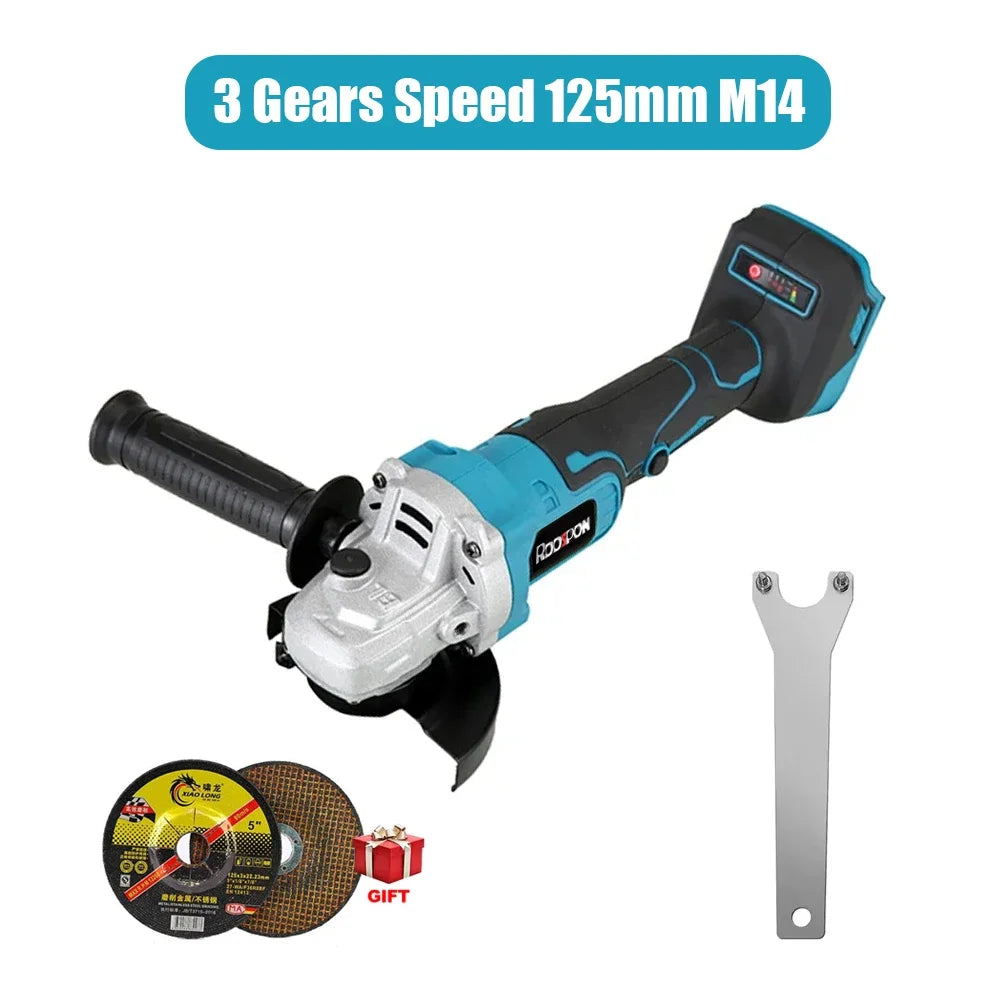 Makita Compatible JV 18V RDDSPON Brushless Angle Grinder Variable Speed Rechargeable Cordless Electric Grinding Polishing Machine 100mm 125mm Power Tools