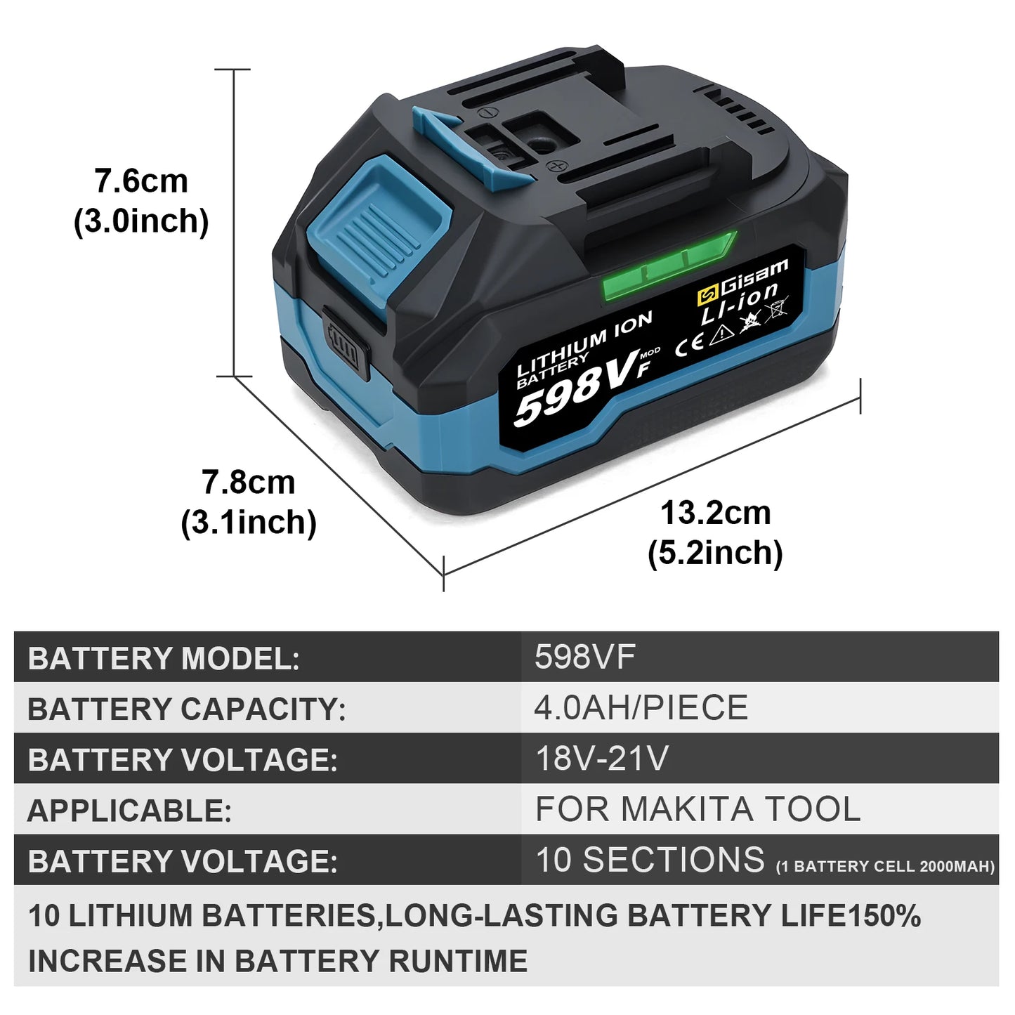 Makita Compatible 18V Gisam Rechargeable Battery 4.0AH 6.0AH Power Tool Lithium battery Led indicator batteries Pack For Makita 18v Battery Pins