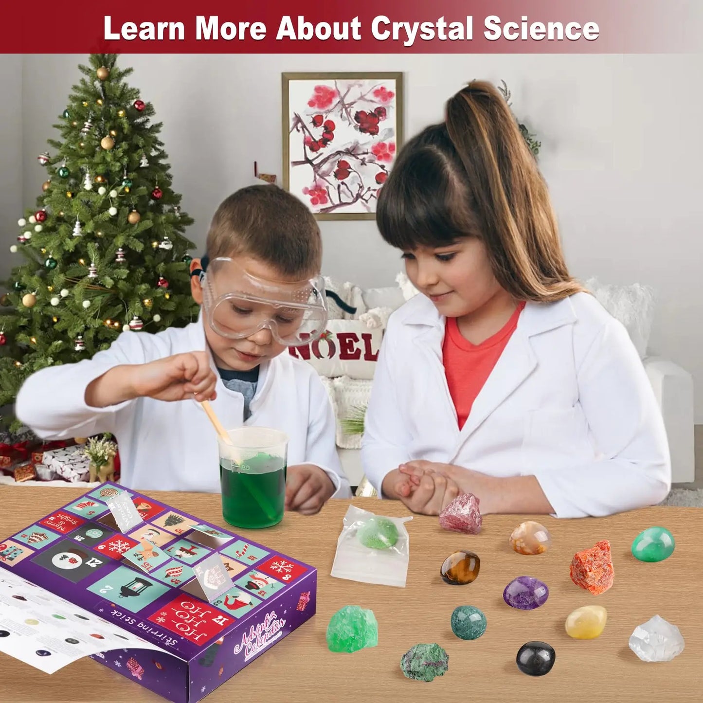 Crystal Growing Kit JV Advent Calendar 2025 24 Days Crystal Gemstones Minerals Rocks & Fossils Advent Calendars Gift for Kids