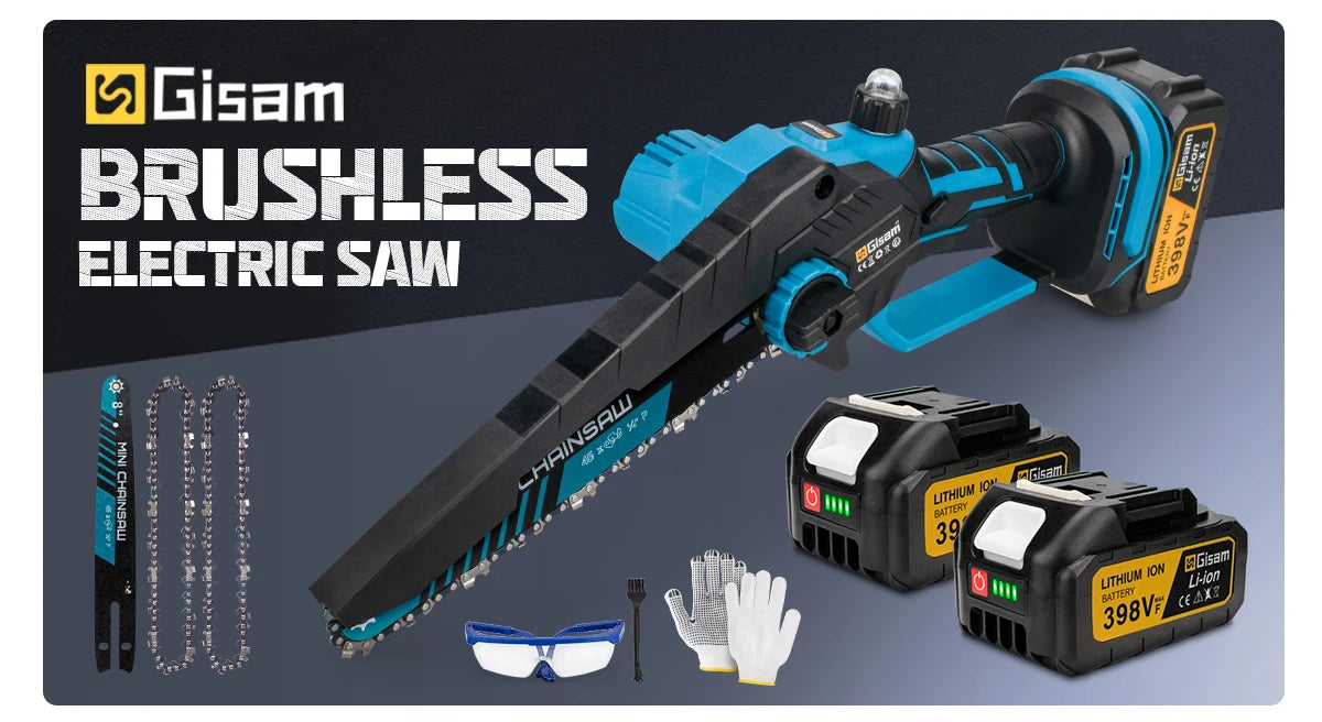 Makita Compatible 18V Gisam 8 Inch Brushless Electric Chainsaw Cordless Electric Saw Woodworking Garden Pruning Saw Tool For Makita 18V Battery Pins