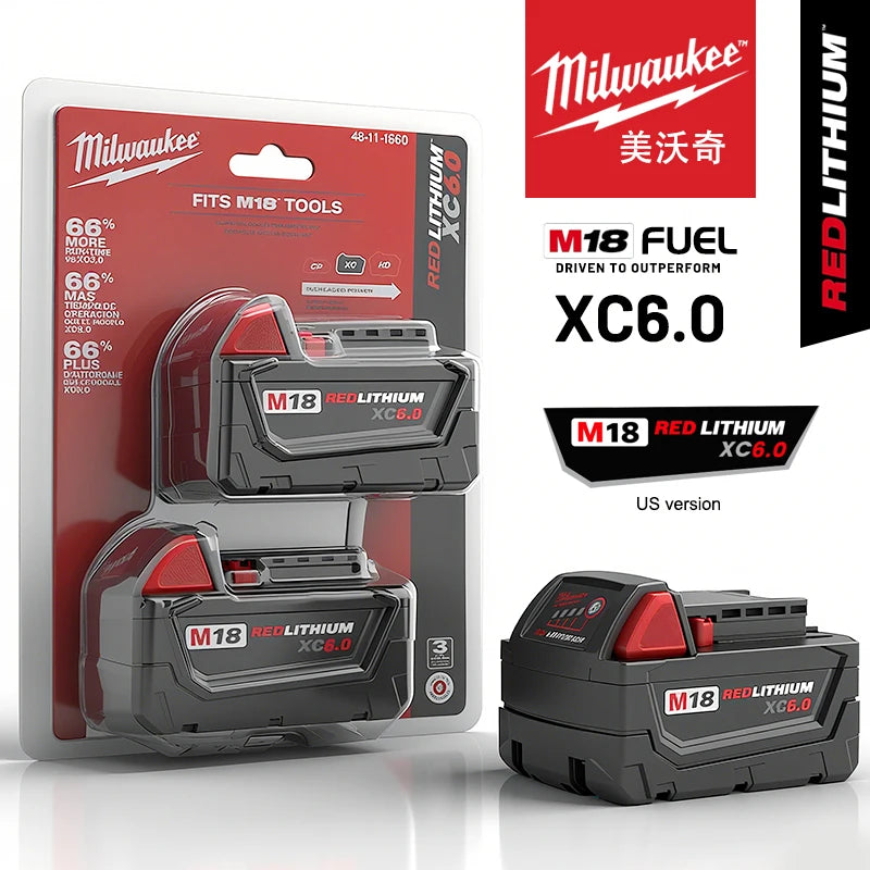 Milwaukee original 18V 6Ah/5Ah WITH PACKAGING High Energy Battery M18B6 M18B5 Milwaukee 2pk