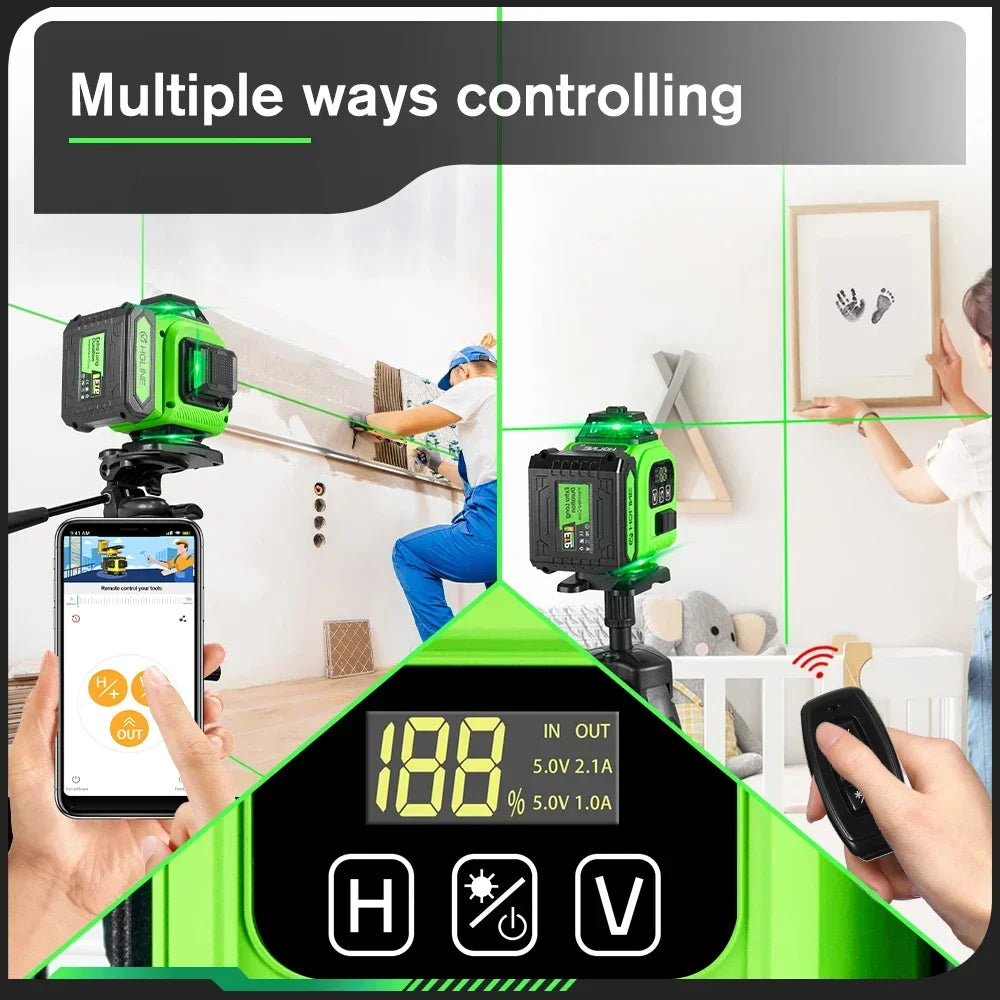 HGLINE JV 4D 16 Lines Professional Laser Level 4x360° Cross Horizontal Vertical Levels Machine APP Remote Control Laser Level Tool