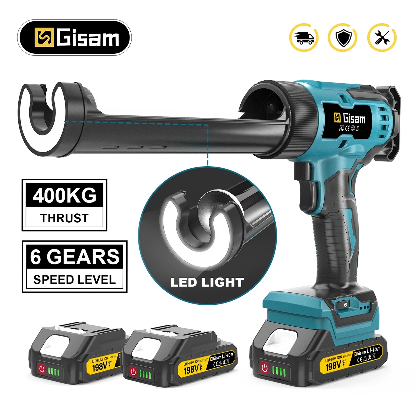 Makita Compatible 18V Gisam 400KG Cordless Electric Caulking Gun 6Gears Glass Glue Gun Adhesive Glue Sealant Power Tool For Makita 18V Battery Pin