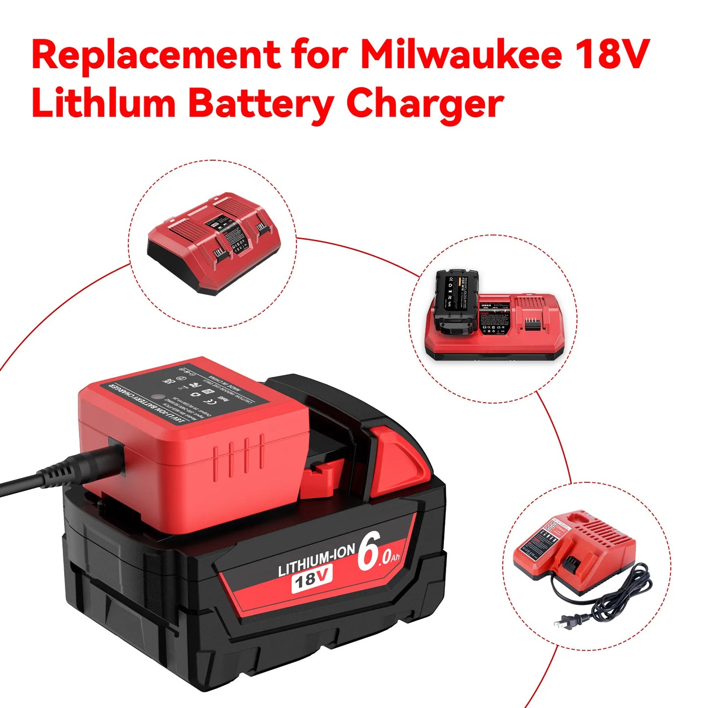 Milwaukee Compatible M18 18v Battery Charger for M18M18B5