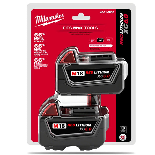 Milwaukee M18 Milwaukee 18V 6.0Ah Lithium Battery- 1pk, 2pk and 3pk