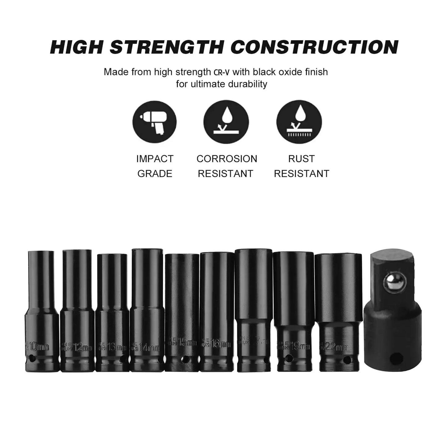 Socket set 10pcs 1/2 Drive Metric Impact Socket Set Universal Deep Socket Wrench for Air Pneumatic Repair Tools