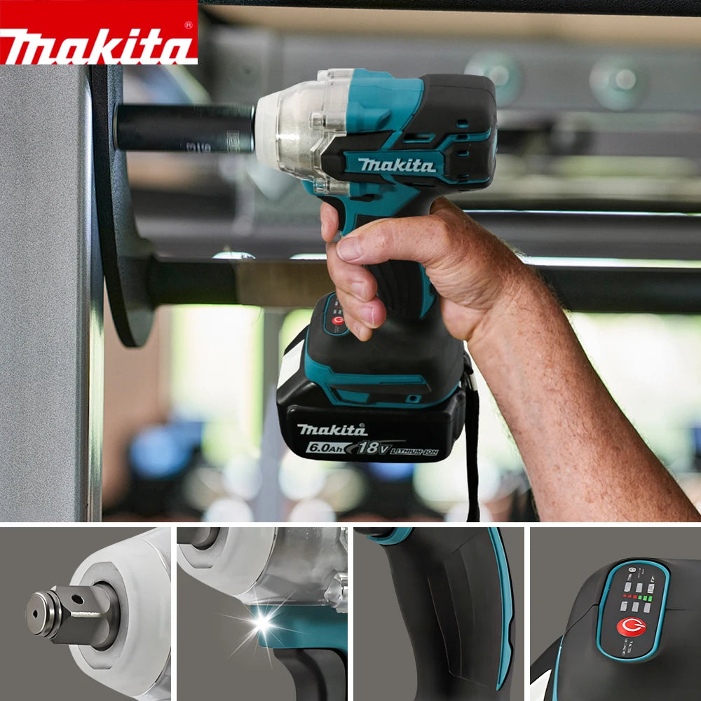 Makita 18V DTW285 tool, impact wrench mobile phone, wireless brushless electric wrench, 520N18V battery high torque rechargeable too