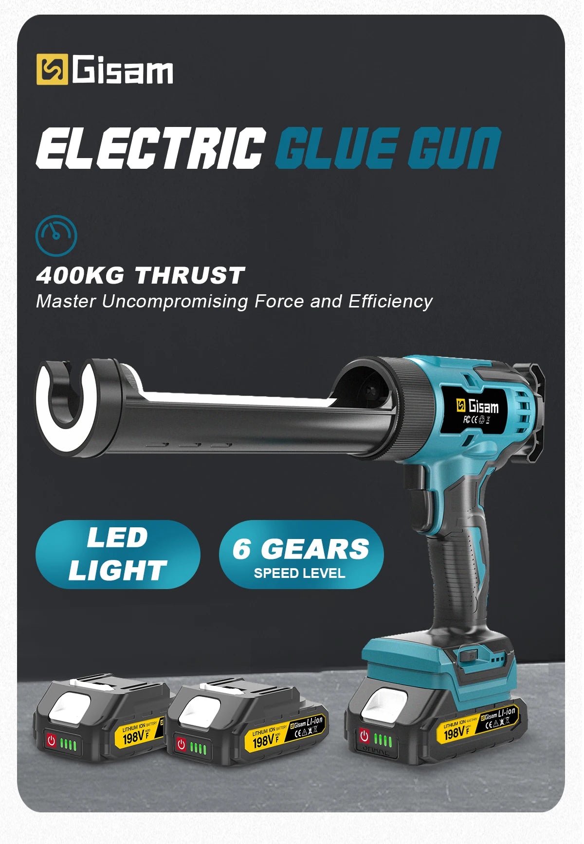 Makita Compatible 18V Gisam 400KG Cordless Electric Caulking Gun 6Gears Glass Glue Gun Adhesive Glue Sealant Power Tool For Makita 18V Battery Pin