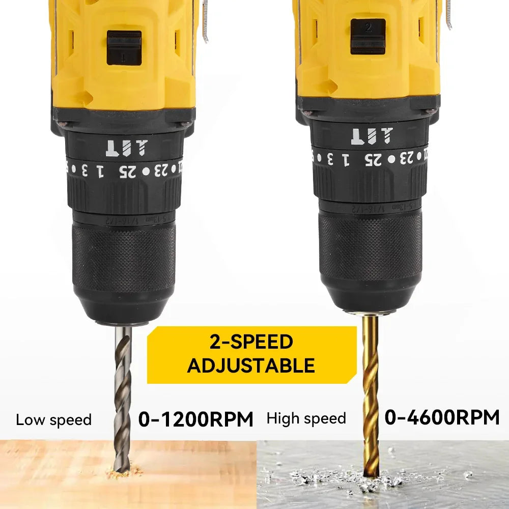 Makita Compatible 18V MELLWIN 13MM 25+3 Brushless Electric Hammer Drill Handheld Cordless Flat Drill Screwdriver Power Tools For Makita 18VBattery Pin