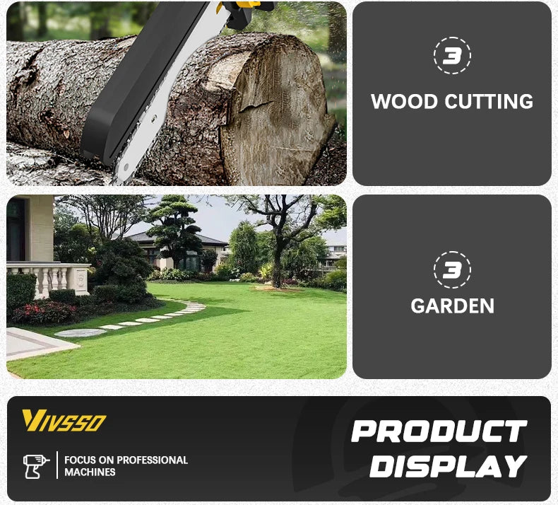 DeWalt Compatible JV 18V 20V Max VIVSSO Electric Chain Saw Rechargeable Woodworking Saw 8 Inch Mini Chain Saw Garden Pruning Saw Tool For Dewalt 20v Battery Pins